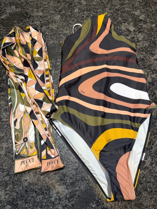 Other - Colorful Abstract One-Piece Swimsuit with Matching Scarf